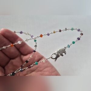 Rare REAL Multi Semi-precious Gem SILVER Necklace Ft. ELEPHANT CLASP